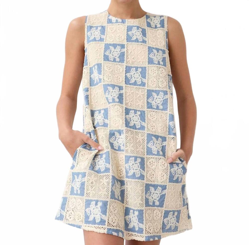 NEW RAISONNEL women's crochet patch dress in blue